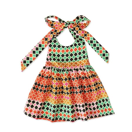 

2023 Summer Savings Girls Dress PEZHADA Toddler Baby Girls Summer Bohemian Style Sleeveless Lace-up Halter Dress Multicolor 110