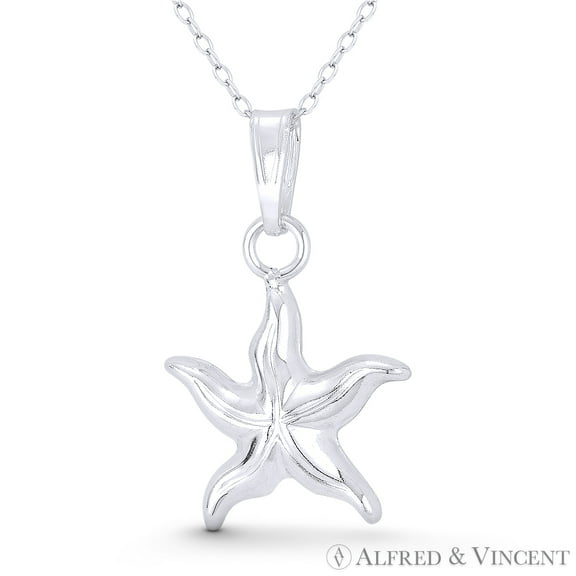 Starfish Ocean Sealife Charm 30x19mm (1.2x0.75in) Pendant & Chain Necklace in .925 Sterling Silver