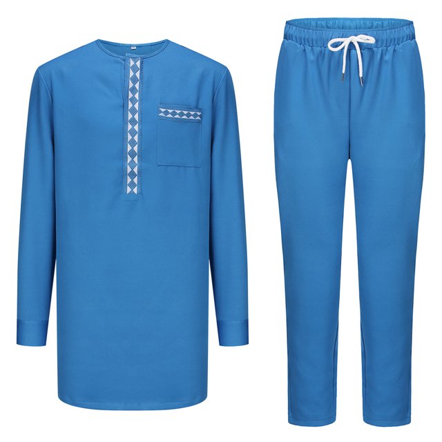 Men Ethnic Style Pocket Snap Button Elastic Waist Solid Color Middle Robe Trousers Festival Wedding Suit
