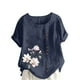 thumbnail image 1 of Vestidos Casuales Para Mujer, Blusas De Mujer De Moda Blusa informal de lino con cuello redondo, manga corta y botones para mujer, 1 of 4
