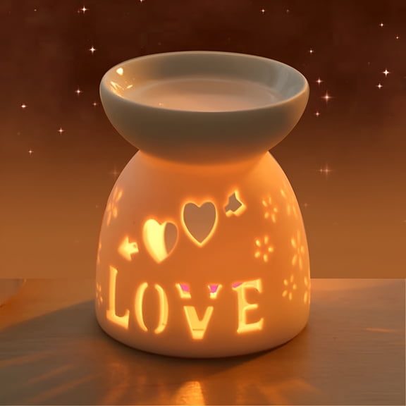 ACDANC Ceramic Oil Burner and Candle Holder,Aromatic Incense Diffuser with Love Pattern Design
