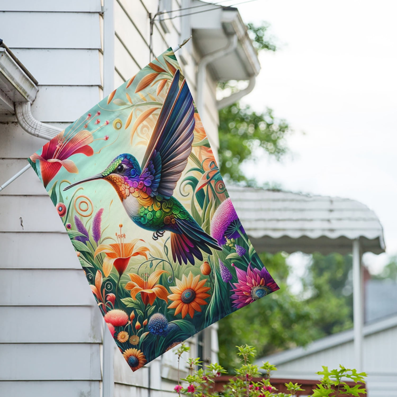 America Forever Artistic Hummingbird House Flag, 28 x 40 inch Double Sided, Fantasy Floral Paradise Bird Flag, Colorful Garden Art Decor, Spring Summer Yard Flag