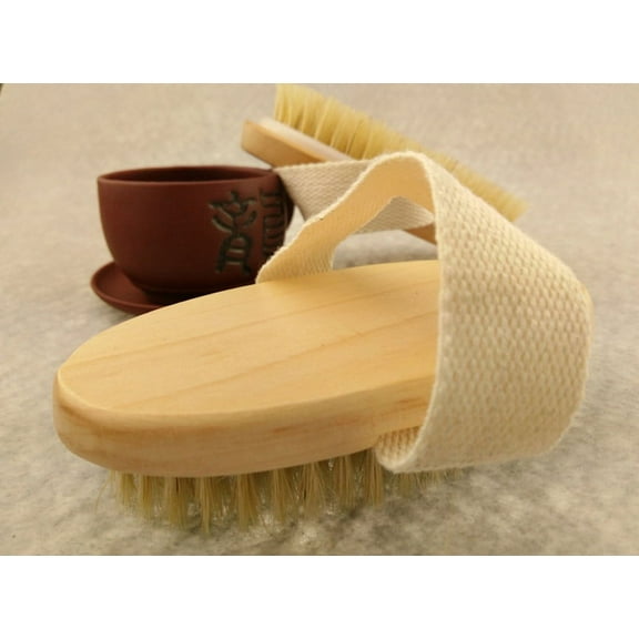 Dry Brushing Body Brush Premium Natural Boar Bristles Wooden Bath Shower Brush with Massager Nodes for Exfoliating Dead Skin Improving Circulation