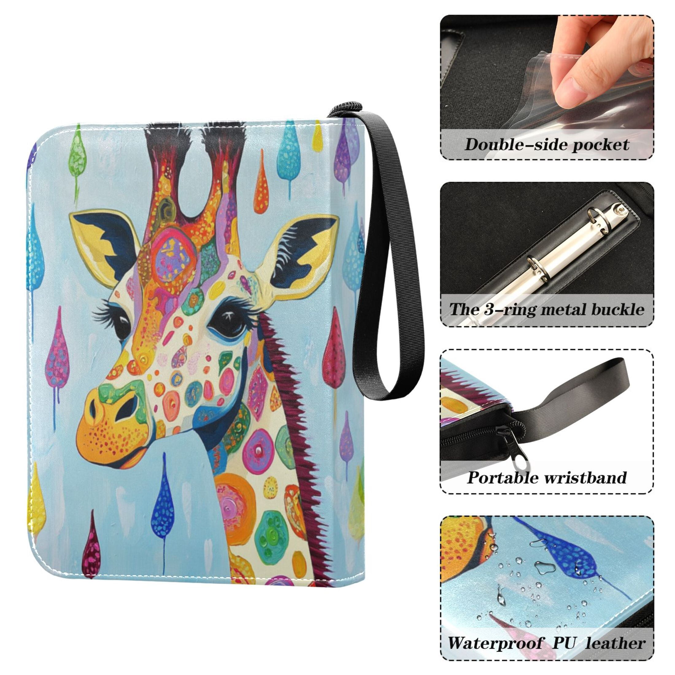 Game Card Storage Bag Collectible Trading Card Albums The 4-Pocket Card Binder With 50-Page Sleeve Can Hold 400 Game Cards Colorful Cool Giraffe