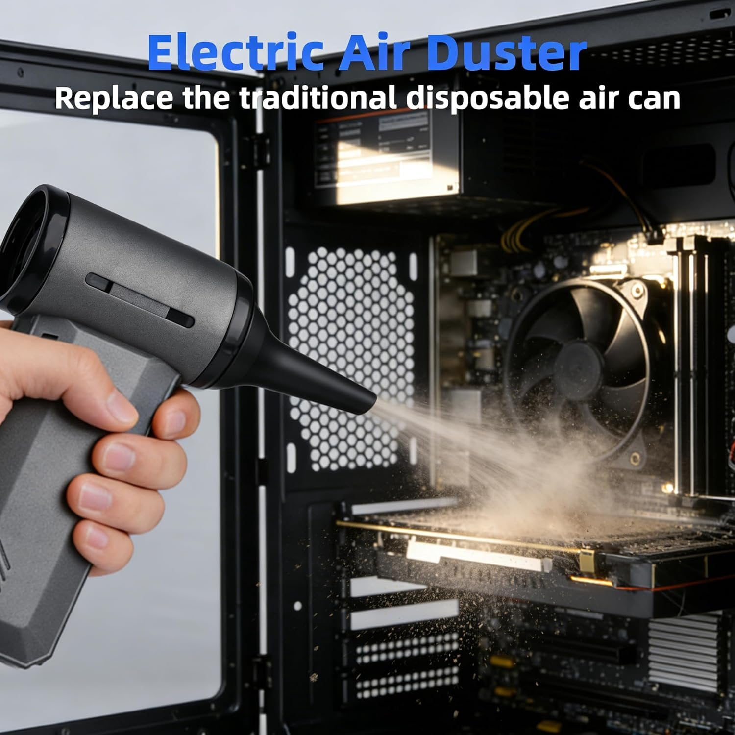 Duster - 130000 RPM Super Power Electric Air Duster, Rechargeable Cordless Air Blower with Stepless Speed Adjustable for , Keyboard, , , Office