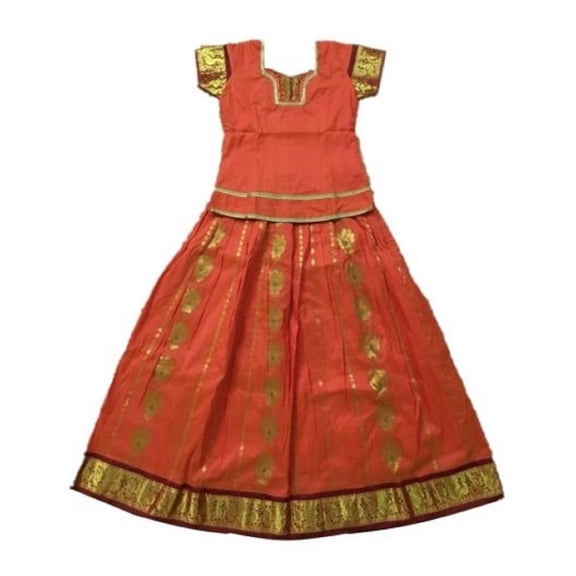 Krishna South Indian Lehenga Girls skirt ORANGE - 38" (SIDO14)