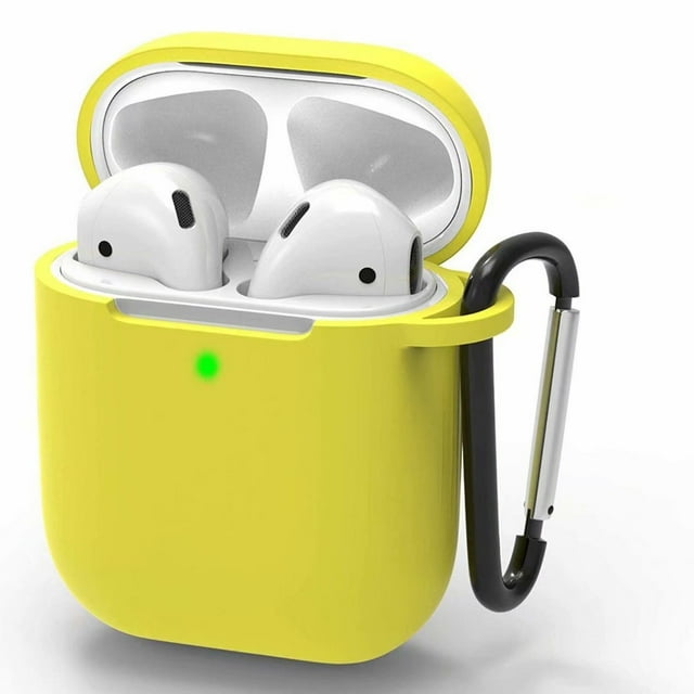 For Airpods Case Compatible With Airpods 1 & 2 Front-Led Visible Case Cover Skin With Carabiner Scratch-Resistant Case-Yellow