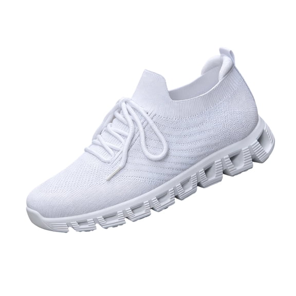 QWKLEAJ Walking Shoes Women Blade Tennis Sneakers, Slip On Elastic Lace Hollow Wave Cushion Breathable Running Shoes, Lightweight Non Slip Trainers, Workout Sport Athletic Trainers White 7.5