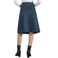 thumbnail image 3 of INSPIRE CHIC Women's Casual Stretchy Faux Suede Pockets A-Line Midi Skirt with Belt S Dark Blue, 3 of 6