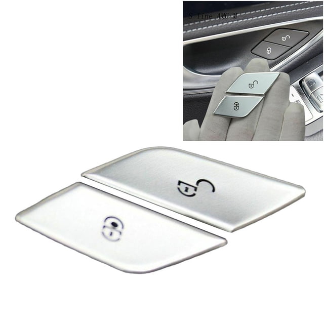 2pcs Car Door Lock Switch Button Sticker For Mercedes C W205 E Class W213 For GLC X253 LHD Silver Button Sticker Car Accessories