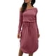 thumbnail image 1 of Vestido de un hombro para mujer Vestido a media pierna de manga larga con abertura lateral y cintura Abanopi Rosa/Pequeña, 1 of 7