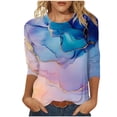thumbnail image 2 of UPPADA 3/4 Blouses Grande Taille pour Femmes Manches Imprimé Floral Teinture Tee-Shirts Décontractés Tendance Col Rond Confortable Pull Tops Blouses Mignonnes Tops d'Été pour Femmes Offres Manches 3/4, 2 of 5