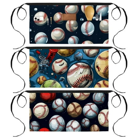 

Baseball Gardening Apron with 3 Pockets Printed Design - Aprons with Pockets for Planting and Tools