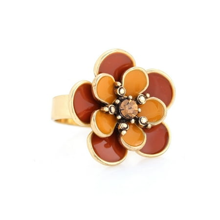 Orange Flower Ring - TAZZA WOMEN'S GOLD PEACH AND ORANGE FLOWER ADJUSTABLE RINGS