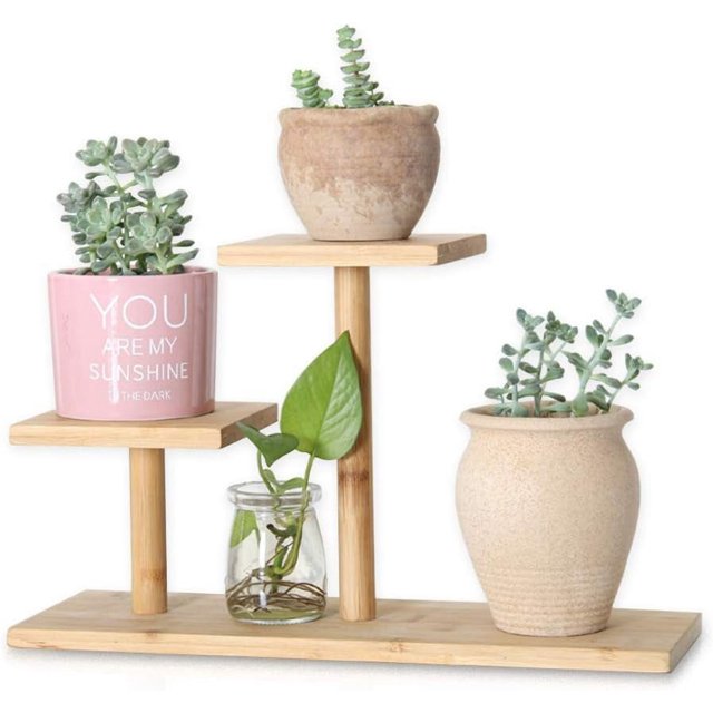 Soporte para plantas suculentas para escritorio, regalo para amantes de las plantas, estante decorativo de bambú de 3 niveles, que ahorra espacio, estructura fuerte y resistente para uso en