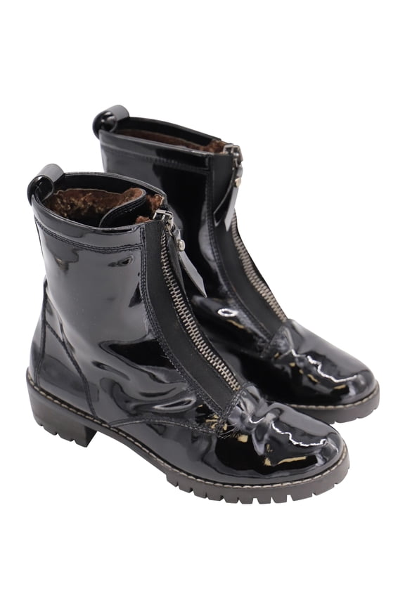Pre-Owned Stuart Weitzman Zip Up Boots in Black Patent Leather