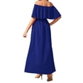 thumbnail image 4 of Franhais Women’s Fashion Solid Color Long Dress Sexy Off-the-shoulder Ruffles Split A-line Dress, 4 of 5