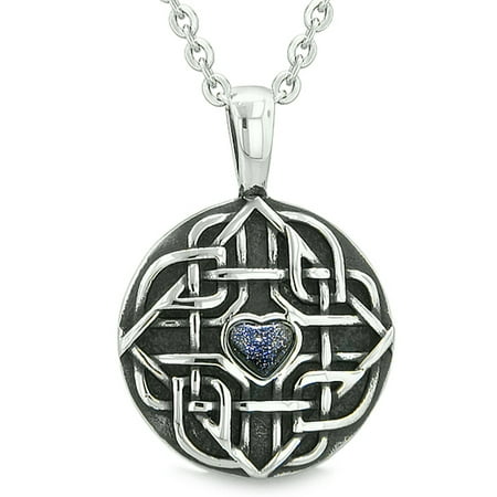 - Amulet Celtic Shield Knot Magic Heart and Protection Powers Blue Goldstone Pendant 18 Inch Necklace