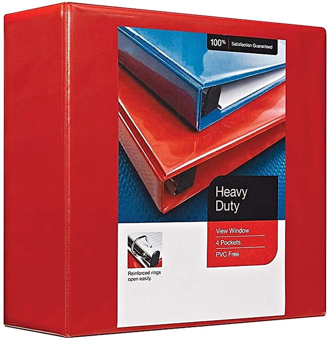 MyOfficeInnovations Heavy Duty 4' 3-Ring View Binder Red (24698) 82661