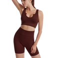 thumbnail image 1 of Coofit Workout Outfit Set 2-Piece Quick-drying Ribbed Crop Top Yoga Shorts for Women, 1 of 10