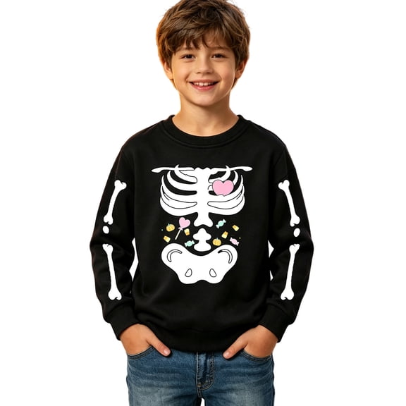 Vividxx Halloween Sweatshirts for Boys Skeleton Print Sweatshirt Kids Cute Long Sleeve Crewneck Pullover Casual Tops Fall Winter Clothes 13-14 Years