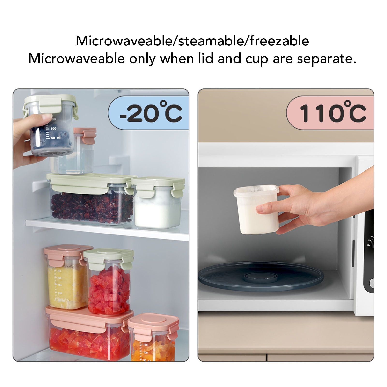 BIMZUC 3-Piece Baby Food Storage Jars, Stackable Microwavable Containers with Removable Ice Pack & Scale, BPA-Free Food Grade Container Box for Purees, 33.8 fl oz (1000ml), Green