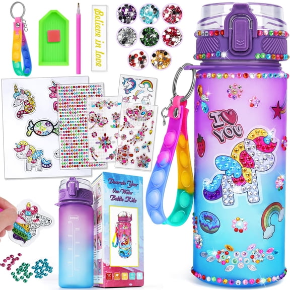 Unicorn Toys for Girls Age 5 6 7 8 9, Kids Water Bottle Girls Gifts 8-12 Years Old Arts and Crafts for Kids 6-8 8-10 10-12 Diamond Art for Teen Girl Gifts Kids Crafts Supplies Stickers Girl Toys
