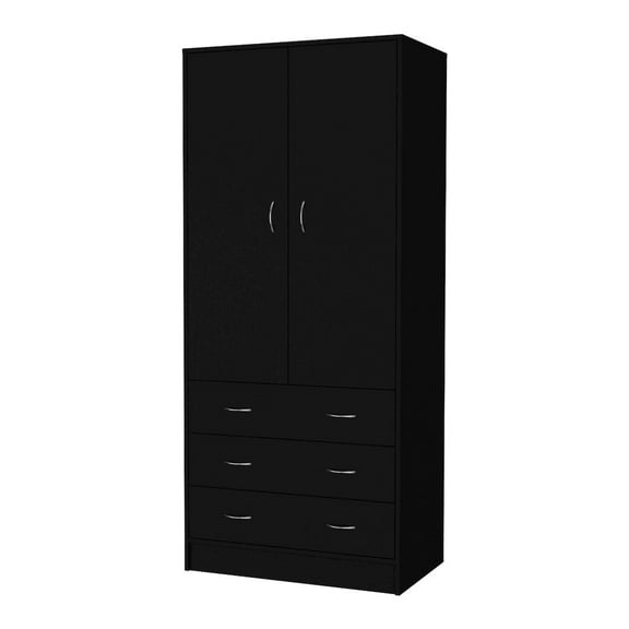 Fm Furniture Prescott Armoire, with 2 doors, 3 drawers and 1 hanging rod, Black
