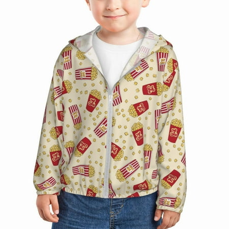

Gaeub Cartoon Popcorn Print Athletic Sun Protection Hoodie for Kids Long Sleeve Outdoor UV Shirt Running Fishing Top for Boys Girls-2 Years