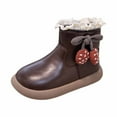 thumbnail image 2 of YMNXA Big Kids Girls Boots Cherry Design Side Zipper Lace Trim Non Slip Soft Sole Plush Warm Comfortable Shoes For Daily Wear Brown 2-2.5 Years, 2 of 9
