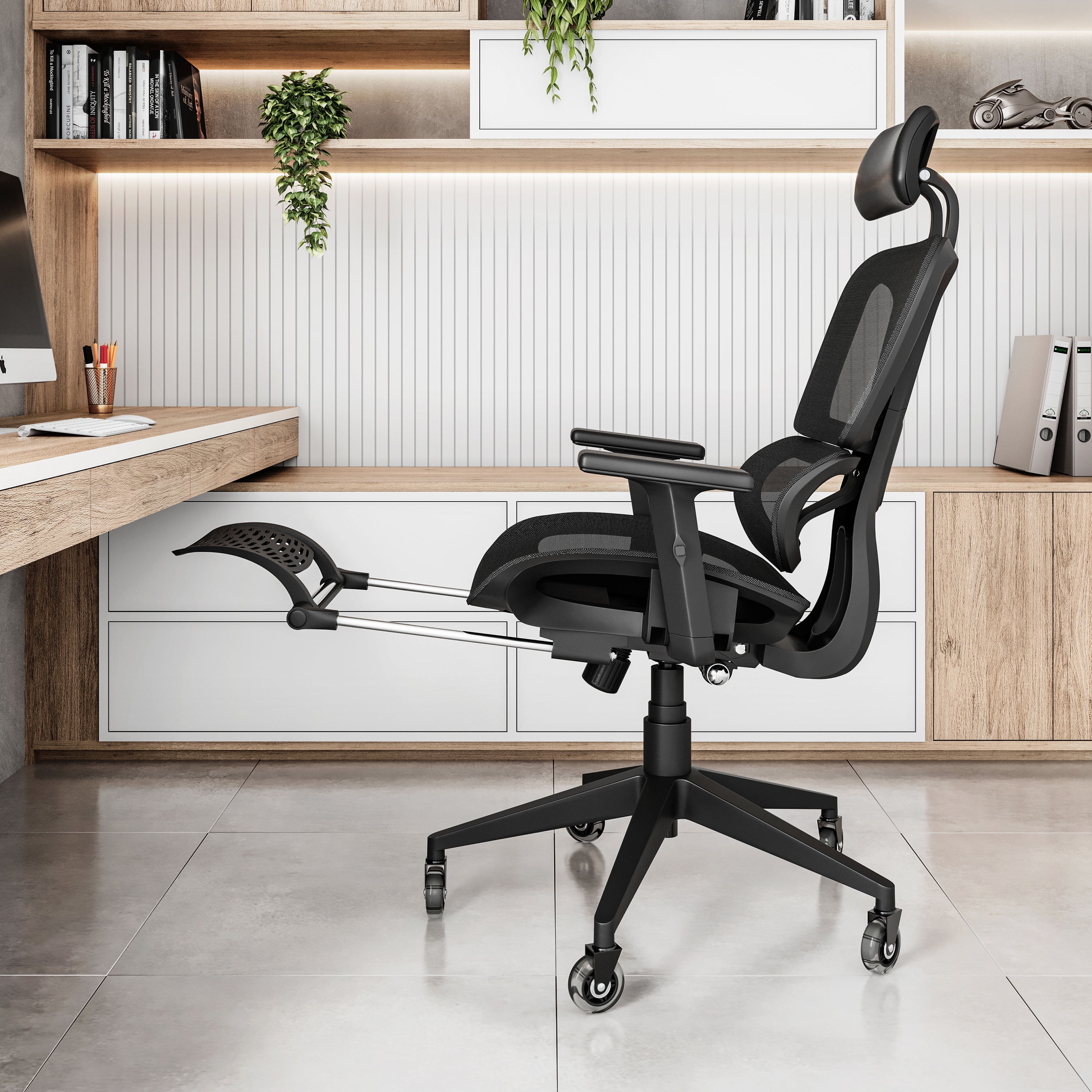 Techni Mobili Ultimate Reclining Ergonomic Mesh Office Chair with Lumbar Support and Footrest RTA-380C-BK