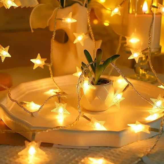 Star String Lights Battery Operated, 10 FT 20 LED Twinkle Lights Warm White Cute Hanging Star Fairy Light for Bedroom Room Office Home Window Camper Indoor Outdoor Xmas Tree Christmas Decorations