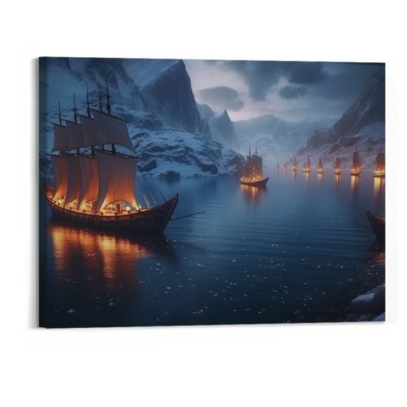 PRATYUS norwegian viking ship Poster Canvas Print Painting Picture Wall Art Bedroom Living Room Decor (frame,20x16 Inch)