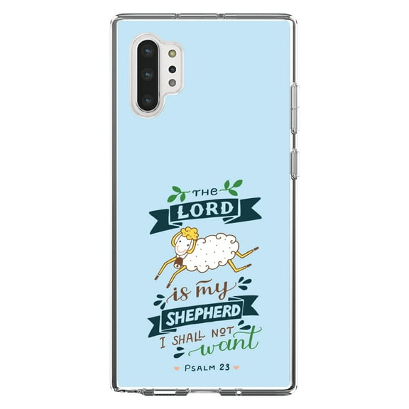 DistinctInk Clear Shockproof Hybrid Case for Galaxy Note 10 PLUS (6.8" Screen) - TPU Bumper, Acrylic Back, Tempered Glass Screen Protector - The Lord is My Shepherd I Shall Not Want
