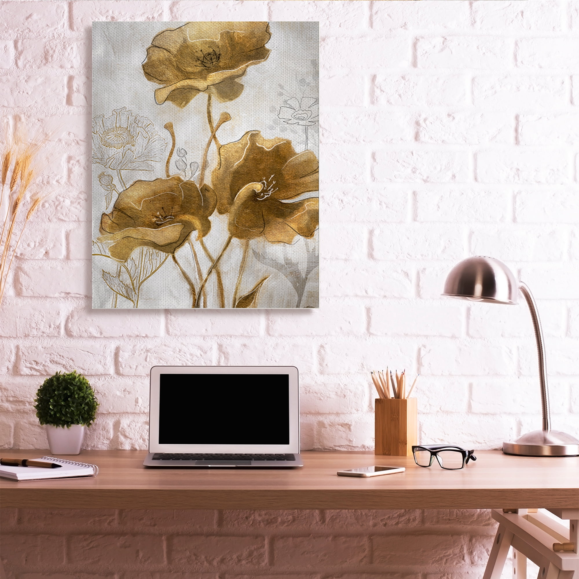 Stupell Industries Silver and Gold Poppies Abstract Flower Field Canvas Wall Art, 36 x 48, Design by Studio W
