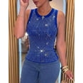thumbnail image 5 of CHICME Rhinestone Tank Tops For Women Solid Color Ribbed Crew Neck Sleeveless Basic Vest Slim Fit Party Y2K Womens Sparkly Top Blue-M, 5 of 9