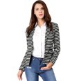 thumbnail image 2 of Blazer A Rayas Con Cierre De Botón Y Bolsillo Con Solapa Con Muesca Para Mujer Negro S, 2 of 6