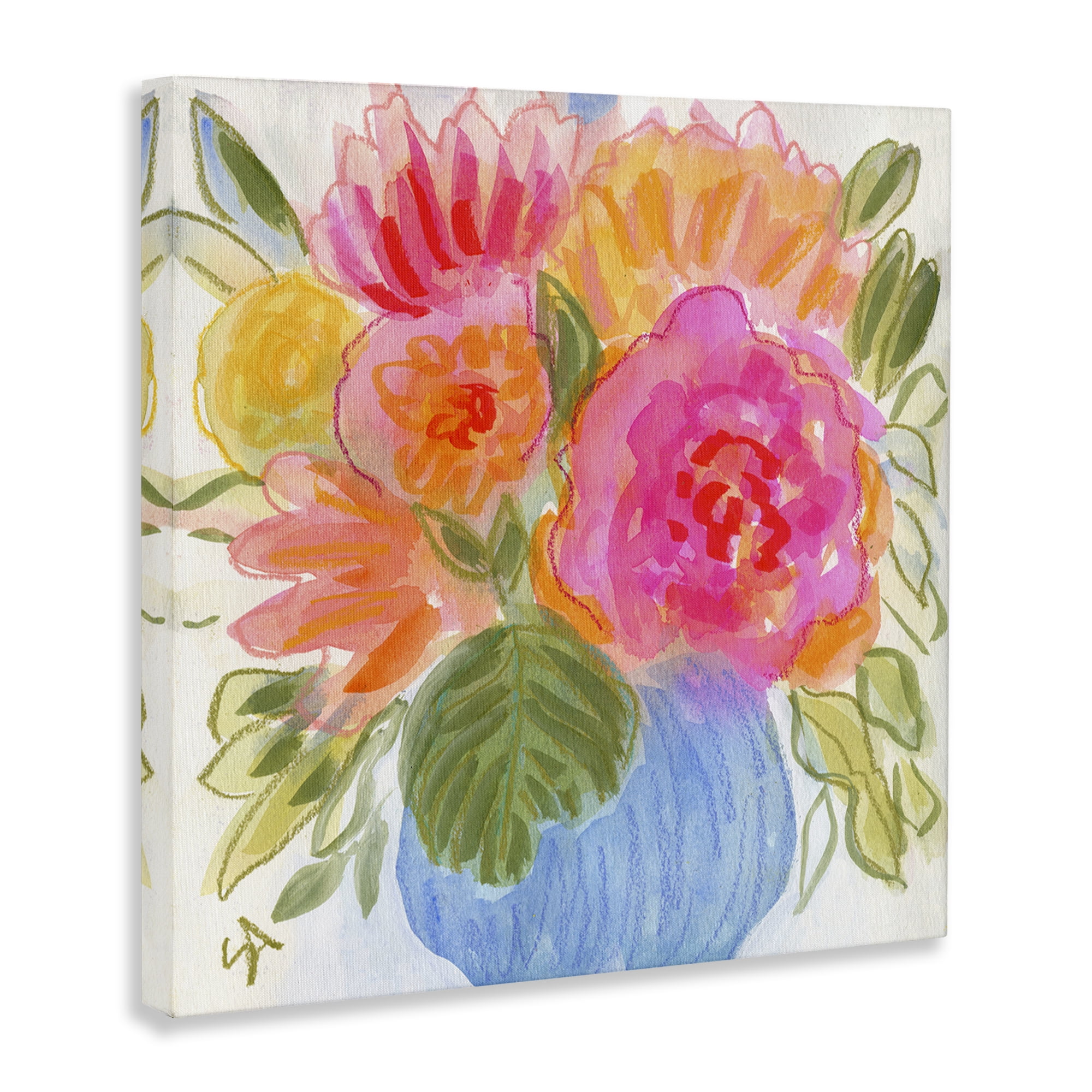 Stupell Industries Full Blossoms Bouquet Plants & Flowers Painting Wrapped Canvas Art Print Wall Art, 17 x 17