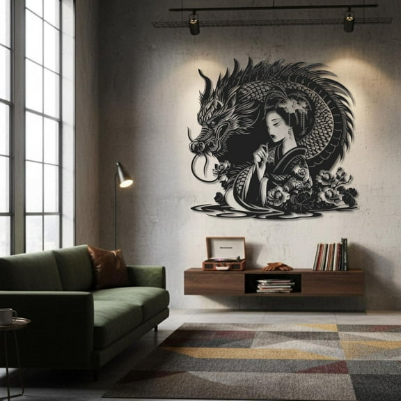 Dragon & Geisha Metal Wall Art