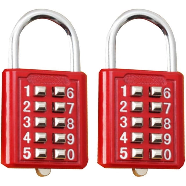 HUGFEGWE 10 Digit Combination Padlock Push Button Lock for Suitcase Luggage Drawer Door Toolbox,Fixed Gym Cabinet Door Toolbox Padlock Gym Sports School and Employee Lock, Red 2PCS CJB91-26079