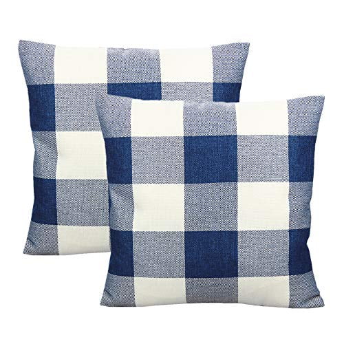 Vakado Navy Blue And White Buffalo Plaids Throw Pillow Covers Outdoor Decorative Farmhouse Retro Dark Blue Check Cushion Cases Home Decor For Patio Couch Sofa 18x18 Set Of 2 Walmart Com