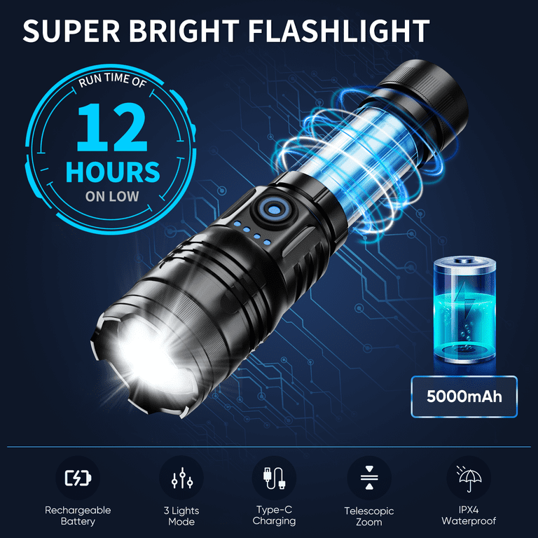 anlook super bright rechargeable led searchlight tactical flashlight at walmart Spotlight Flashlight, Handheld Spot Light with COB Light & Foldable Stand, Waterproof Long Lasting Hand Held low light mode Led Flashlight, 100000 LM Super