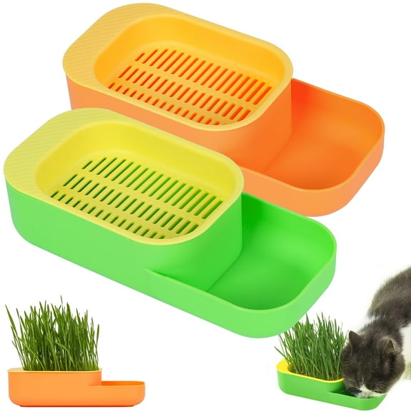 2 Pcs Cat Grass Planter Hydroponic Cat Grass Planting Box Cat Grass Sprouter Container Soilless Culture Cat Grass Growing Tray Household Wheatgrass Grower for Indoor Cats, Orange and Green, No Seeds
