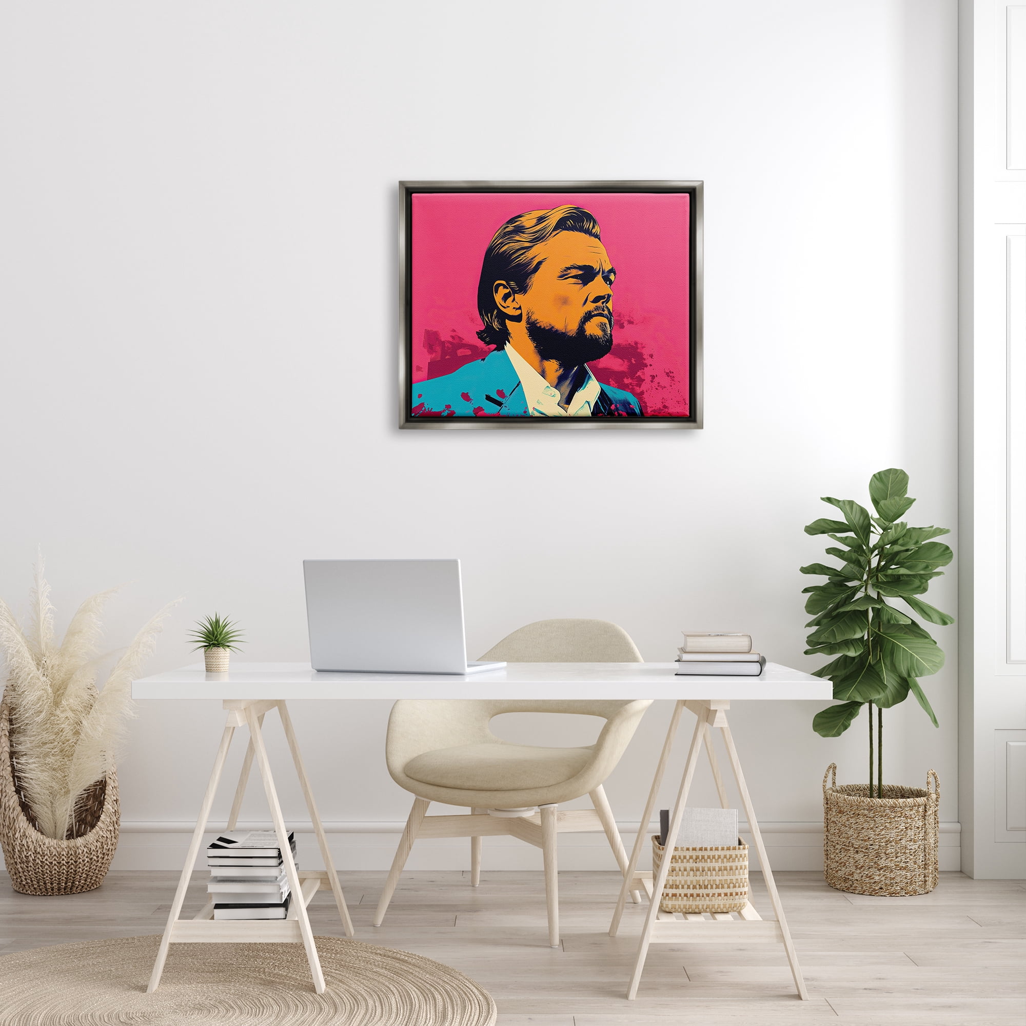 Stupell Industries Pop Style Leonardo DiCaprio Abstract Painting Gray Floater Framed Art Print Wall Art, 31 x 25