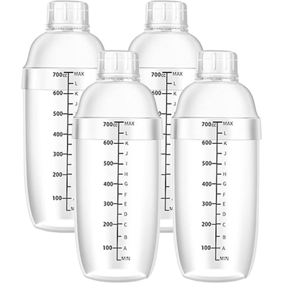 Plastic Shaker Cocktail 700cc / 24 oz Drink Mixer with Marks Clear Milk Tea Wine Shaker Bar Mixing Tool (24oz *4)