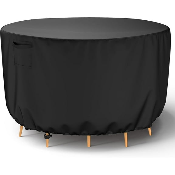 Round Patio Furniture Cover - Outdoor Chair Covers Waterproof Heavy Duty 600D Outdoor Table Chair Set Covers Anti-Fading Cover for Outdoor Furniture Set, 62" DIAx28 H, Black