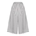 thumbnail image 5 of Womens Travel Capris Pants New Womens Wide Leg Capris, Elastic Waist Plaid Culottes Pants Summer Cute Comfortable Cropped Trousers with Pockets Gray M, 5 of 5