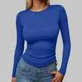 thumbnail image 2 of larppty Womens Long Sleeve Stretch Crewneck Ribbed T-Shirt Fitted Casual Basic Tops Blue, M, 2 of 4