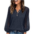 thumbnail image 5 of XYAIYT Women Knitted Blouses Round Neck Lace Long Sleeve Tops Casual Loose Button Down Shirts Dressy Casual, 5 of 5
