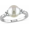 8-8.5mm White Round Cultured Freshwater Pearl and 1/8 Carat T.W. Diamond Sterling Silver Cocktail Ring